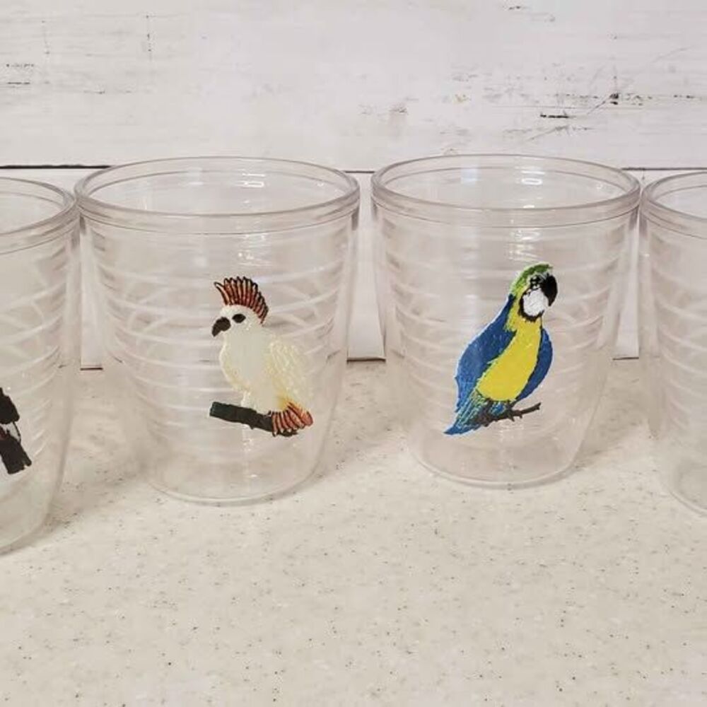 Tervis Set of 4 Tropical Bird Tumblers Short Cups Toucan Parrot Cockatoo Insulat